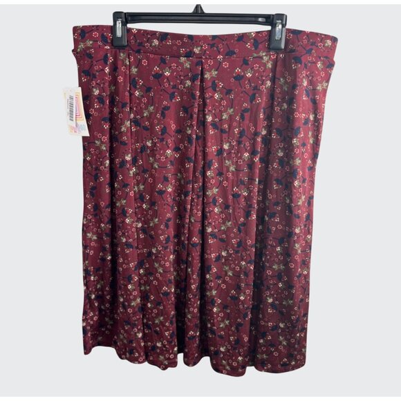 LuLaRoe Madison Womens Burgundy Floral Print Pleated Midi Skirt Pockets 3XL - Picture 9 of 13